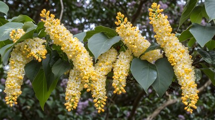Obraz premium Stunning Yellow Flowers Hanging from Branches Botanical Photography