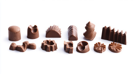 Chocolate curls, shavings or pieces of sweet food isolated on white background. Cocoa production, cake decoration, brown delicious choco cuttings of bitter dessert Realistic 3d vector illustration