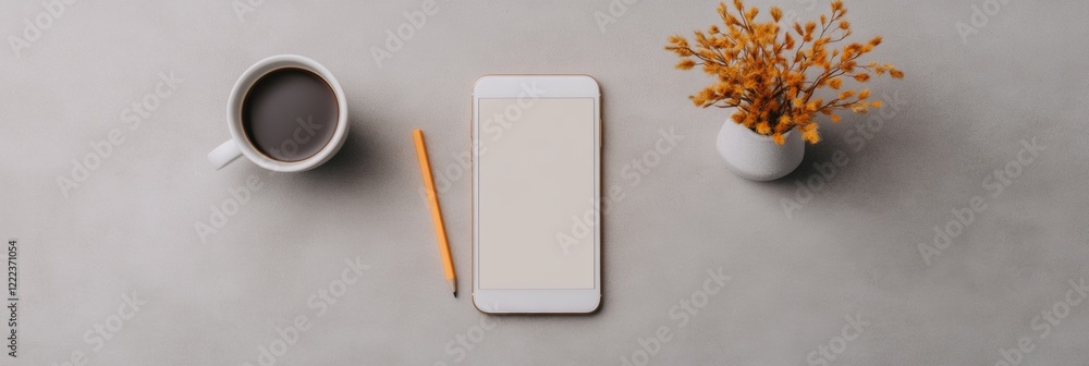 Poster minimalist workspace aesthetic smartphone with app mockups on sleek gray finish - digital strategy c