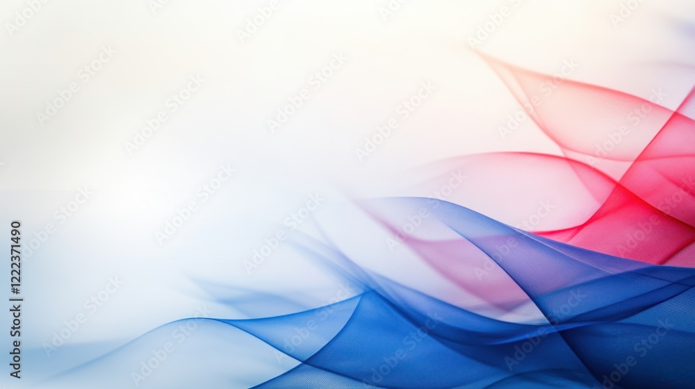 Poster soft flowing waves in red and blue colors on light background for design use