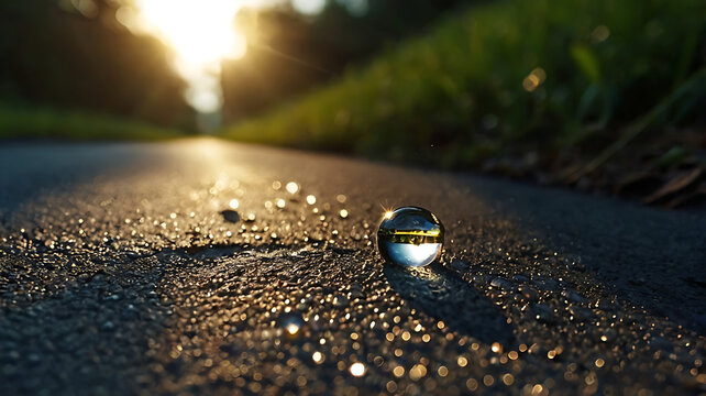 drops of water on the road in spring morning, HD iage