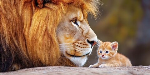 Fototapeta premium small kitten and large lion 
