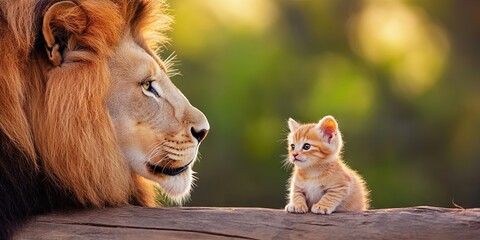 Fototapeta premium small kitten and large lion 
