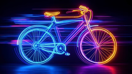 Fototapeta premium Neon Bicycle with Motion Blur Creating Vibrant Light Effects