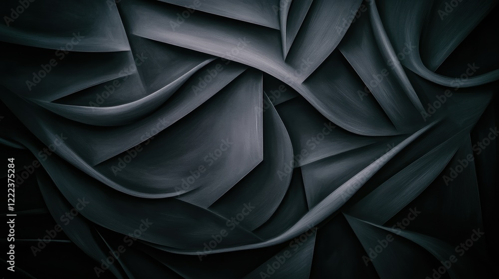 Aufkleber abstract dark textures with curved layers and smooth shadows in monochrome tones