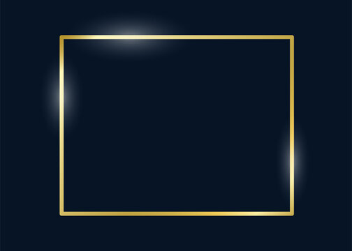 recommend clip art: Decorative gold rectangle frame on dark blue background. Vintage rectangular shape from line. Highlight and underline text box decorative. Golden line border. Vector illustration