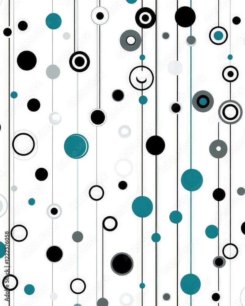 Aufkleber abstract geometric pattern design with teal and black circles on white background seamless repeating