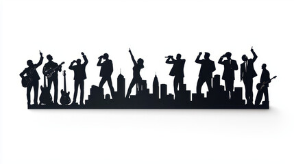 Brit Awards. Silhouette of musicians performing against city skyline backdrop