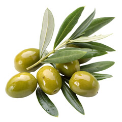 green olives with leaves isolated on transparent background