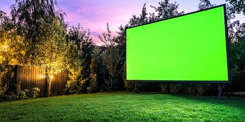 projector projecting green screen, back yard 