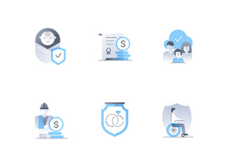 Insurance and guarantees - flat design style icons set