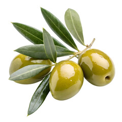 green olives with leaves isolated on transparent background