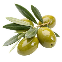 green olives with leaves isolated on transparent background