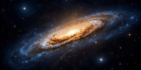 Fototapeta premium Spiral galaxy glowing with vibrant colors, showcasing the beauty and mystery of the universe, copy space