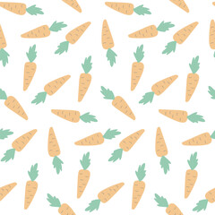 Seamless Carrot Pattern with Green Tops on White Background for Kids, Farm Themes, and Creative Projects