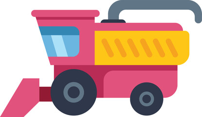 Vector illustration of a combine harvester harvesting crops on farmland in a flat design