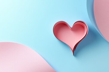 A pink heart-shaped paper sticker on a pastel background