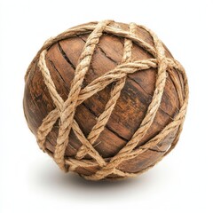 Obraz premium Wooden rope sphere nautical decor isolated