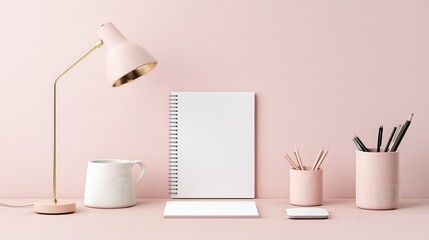 Calm minimalist workspace with pastel stationery accents