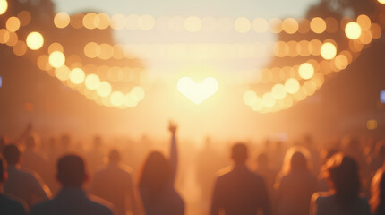 Abstract cream background with blurry festival lights and outdoor celebration bokeh