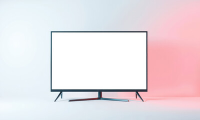 Modern television mockup with blank screen, ideal for showcasing designs or advertisements. sleek design features minimalist aesthetic with soft lighting