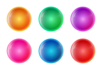 set of vector glossy glass balls of different colors on a white background