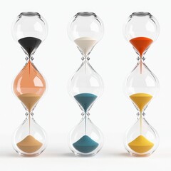 Colorful hourglasses showcasing the passage of time with vibrant hues.