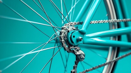 bicycle wheel detail and This close-up photo showcases the intricate system of spokes and hubs on a bicycle wheel, A close-up shot of a spinning bike wheel