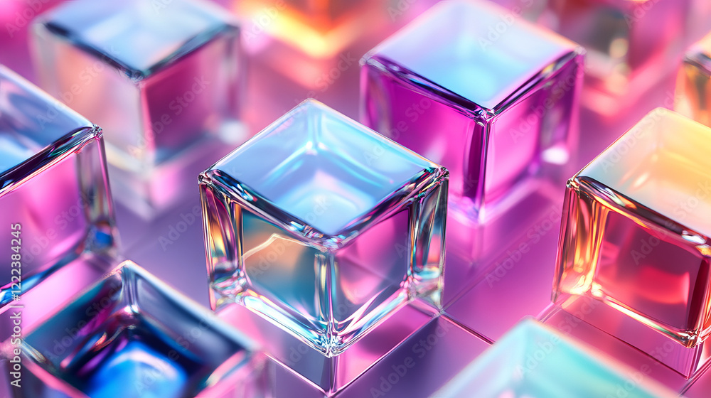 Aufkleber realistic set of holographic 3d cubes isolated on transparent background. vector illustration of iri