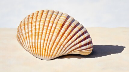 Striped Seashell on Sandy Beach Summer Ocean