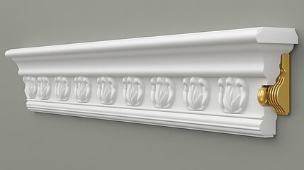 Elegant White Wall Crown Molding with Golden Accents