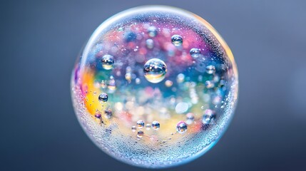 Abstract Colorful Sphere with Bubbles,  Macro Photography of iridescent glass ball