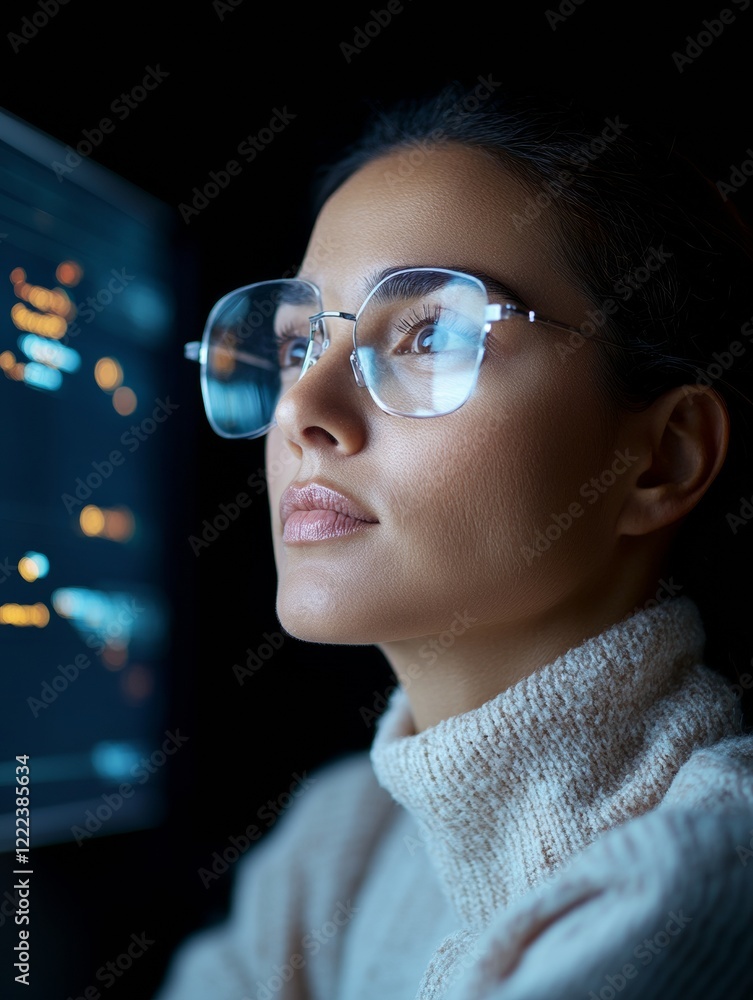 Poster Digital Urban Command Center Glass Interface in Tech-Focused Environment - Emergency Coordination and Data Visualization by Diverse Team, Night Shift Operations
