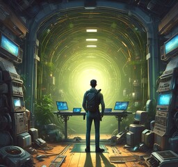 Illustration of sureal environment technology in future.