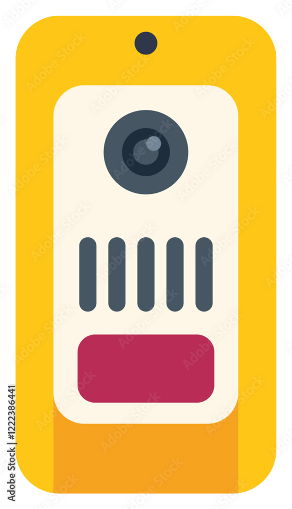 Poster yellow intercom system with a camera and speaker grill, designed for enhancing home security