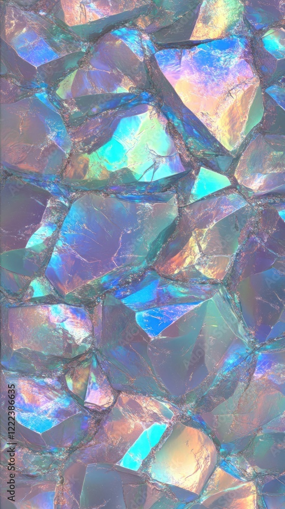 Poster iridescent patterns and vibrant colors adorn the beautiful rock surface, creating a stunning effect