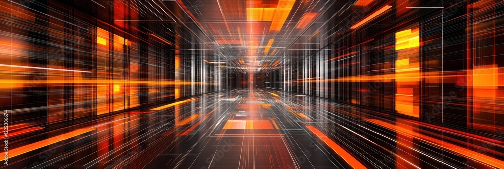 Poster vibrant colors create an energetic corridor filled with light and dynamic patterns