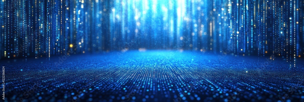Poster glowing particles and shimmering lights create a vibrant digital background filled with depth and be