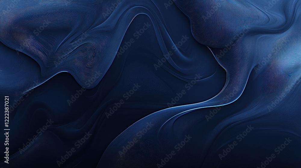 Poster dark blue waves blend together, forming an abstract pattern that evokes fluidity and depth in design