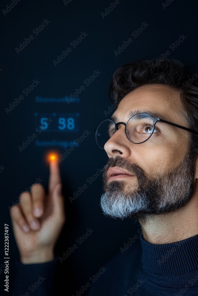 Poster eco-driven success visualization business professional pointing to growth chart in tech-enhanced env