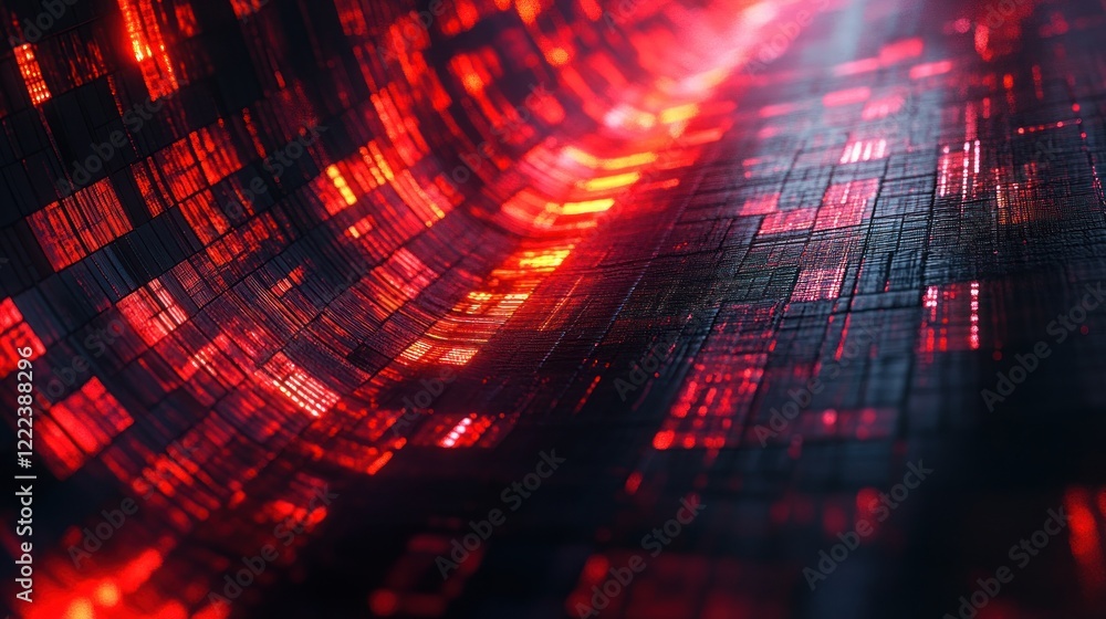 Aufkleber red light weaves intricate patterns in a futuristic digital space, adding depth and movement