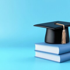 Graduation cap on books symbolizes academic achievement and success.