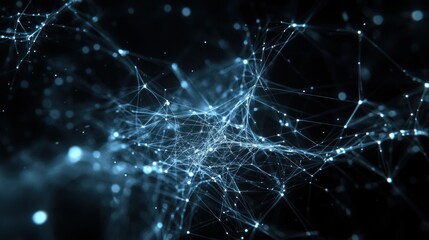 Interconnected nodes create a dynamic network glowing against a dark backdrop, illustrating complexity