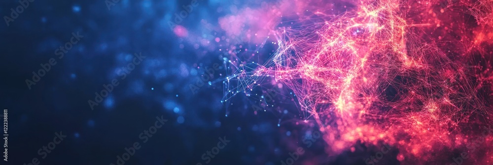 Poster colorful interconnected nodes and lines create a vibrant abstract digital network on a dark backgrou