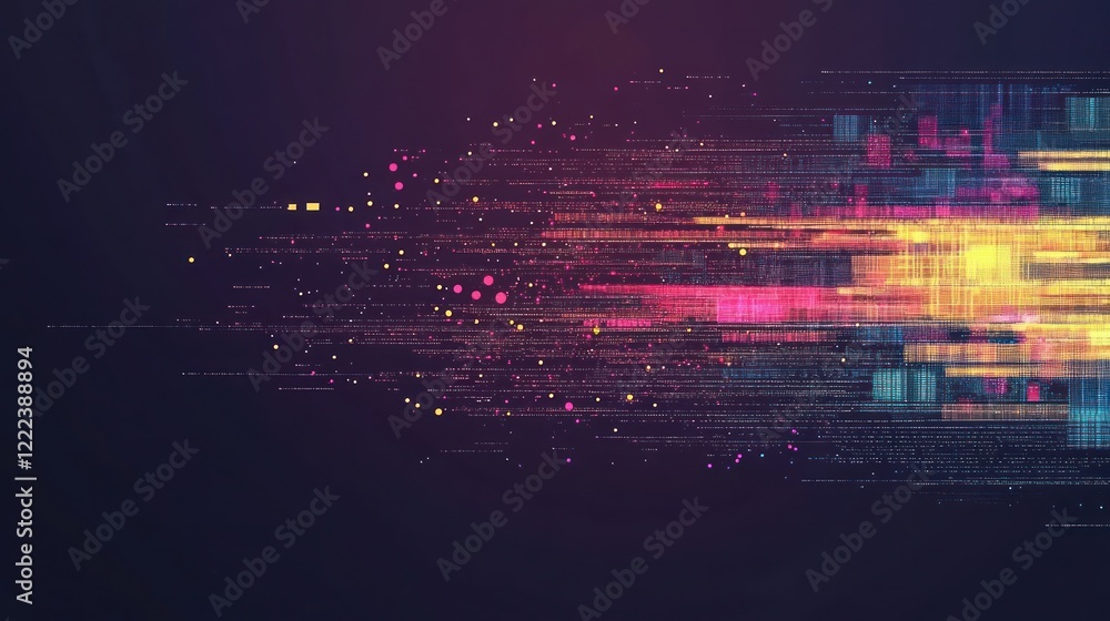 Poster bright colors blend in an abstract representation of speed and motion captured in a digital design