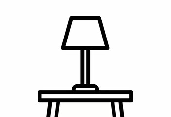 Solid Black Line Lamp Icon, Table Lamp, Isolated White Background, Minimalist Design, Simple Symbol, Single Object, Clean Graphic, Light Fixture
