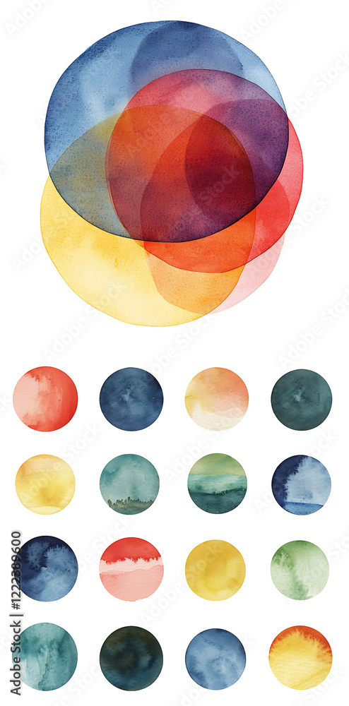 Poster creative watercolor circle patterns artistic design studio visual art colorful palette abstract view