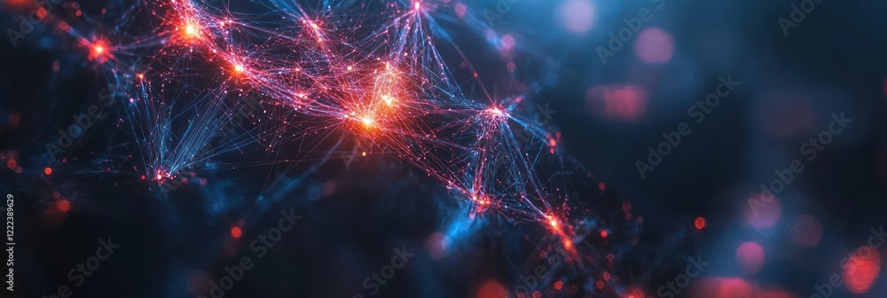 Poster glowing connections form a complex network displaying brilliant colors against a dark background