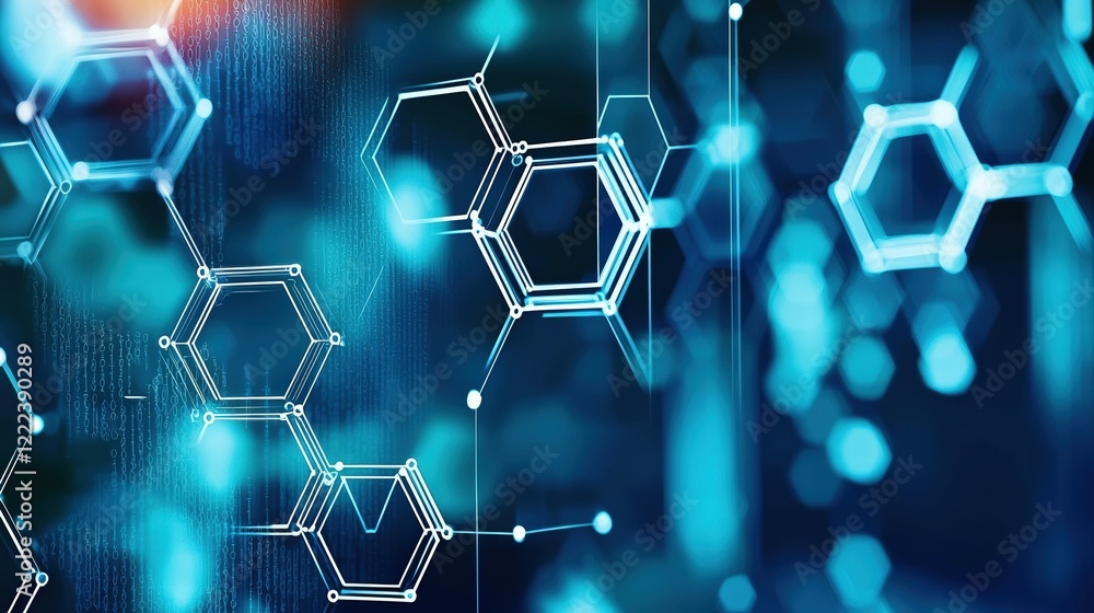 Poster abstract monochrome hexagons in background with chaotic design