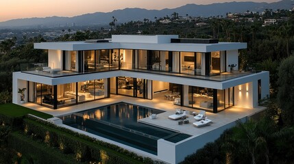 Fototapeta premium Luxury Modern Hilltop Mansion with Infinity Pool and Panoramic Views